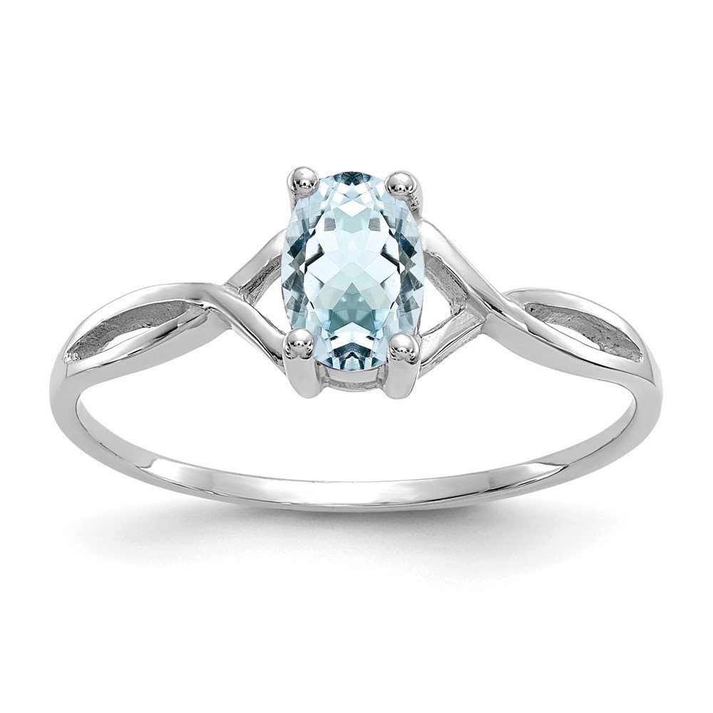 Million Charms 14k White Gold March Blue Aquamarine Birthstone Ring